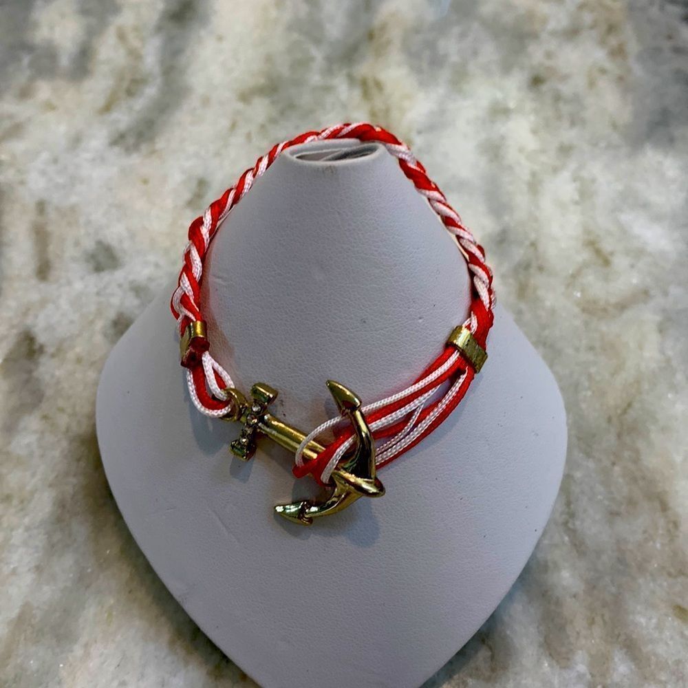 Anchor Rope Red White Bracelet